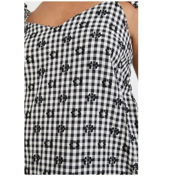 NWT Madewell Gingham Print Ruffle Hem Tent Midi Dress Preppy Black White Size 10 - Picture 2 of 14